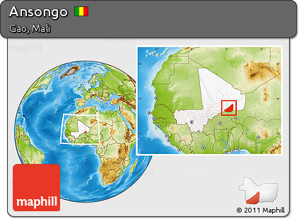Physical Location Map of Ansongo, highlighted country, within the entire country