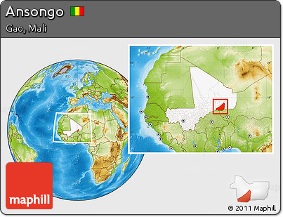 Physical Location Map of Ansongo, highlighted country, within the entire country