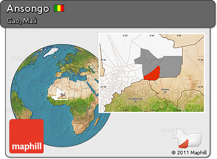 Satellite Location Map of Ansongo, highlighted country, highlighted parent region