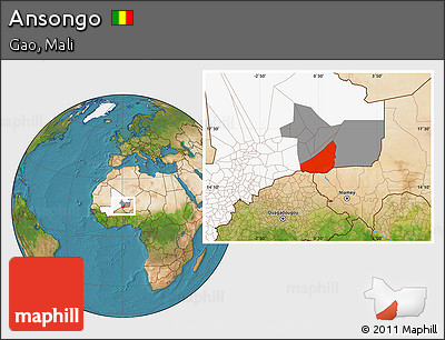 Satellite Location Map of Ansongo, highlighted country, highlighted parent region