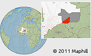 Savanna Style Location Map of Ansongo, highlighted country, highlighted parent region, hill shading