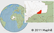 Savanna Style Location Map of Ansongo, highlighted country, hill shading