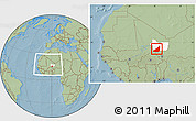Savanna Style Location Map of Ansongo, highlighted parent region, within the entire country, hill shading
