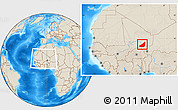 Shaded Relief Location Map of Ansongo, within the entire country