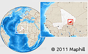 Shaded Relief Location Map of Ansongo, highlighted country, within the entire country
