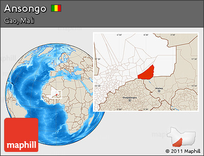 Shaded Relief Location Map of Ansongo, highlighted country