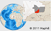 Shaded Relief Location Map of Ansongo, highlighted country, highlighted parent region