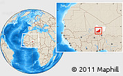 Shaded Relief Location Map of Ansongo, highlighted parent region, within the entire country