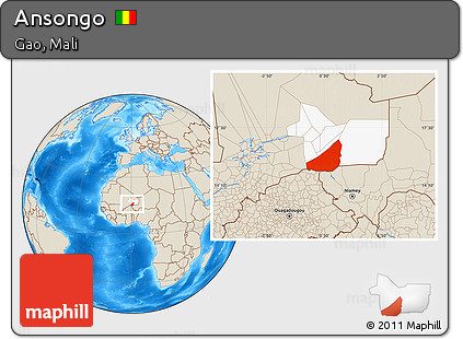 Shaded Relief Location Map of Ansongo, highlighted parent region