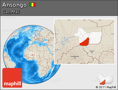 Shaded Relief Location Map of Ansongo, highlighted parent region