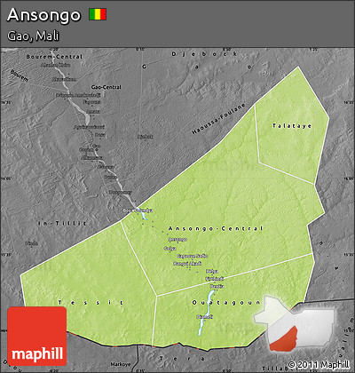 Physical Map of Ansongo, darken, desaturated