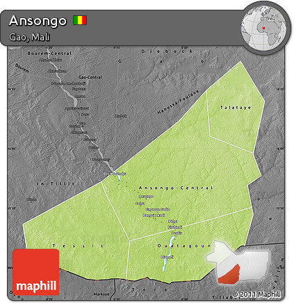 Physical Map of Ansongo, darken, desaturated