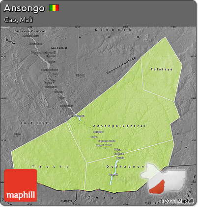 Physical Map of Ansongo, darken, desaturated