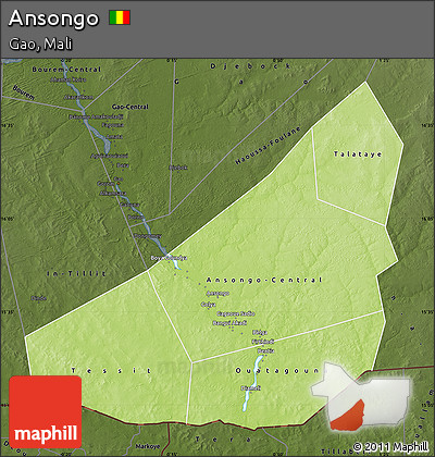 Physical Map of Ansongo, darken