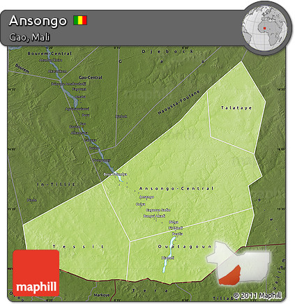 Physical Map of Ansongo, darken