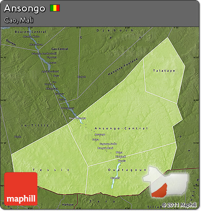 Physical Map of Ansongo, darken