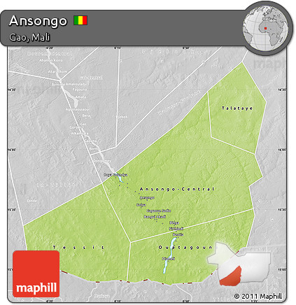 Physical Map of Ansongo, lighten, desaturated