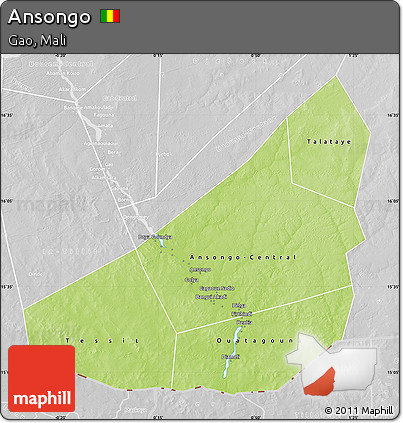 Physical Map of Ansongo, lighten, desaturated
