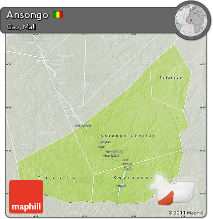 Physical Map of Ansongo, lighten, semi-desaturated