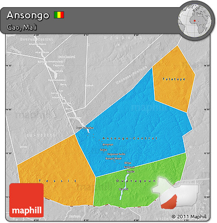 Political Map of Ansongo, lighten, desaturated