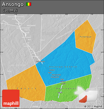 Political Map of Ansongo, lighten, desaturated