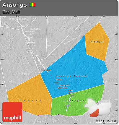 Political Map of Ansongo, lighten, desaturated