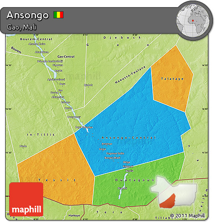 Political Map of Ansongo, physical outside