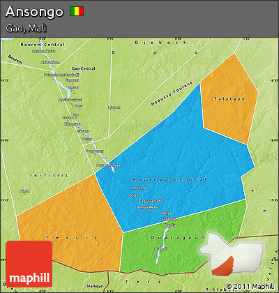 Political Map of Ansongo, physical outside