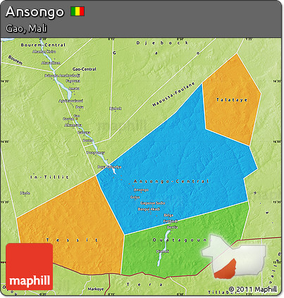Political Map of Ansongo, physical outside