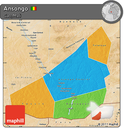 Political Map of Ansongo, satellite outside