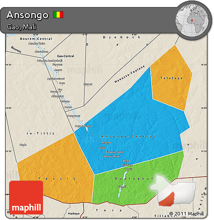 Political Map of Ansongo, shaded relief outside