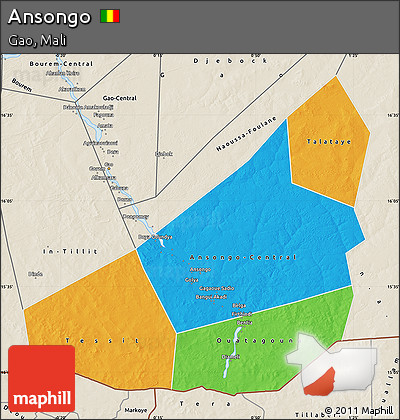 Political Map of Ansongo, shaded relief outside