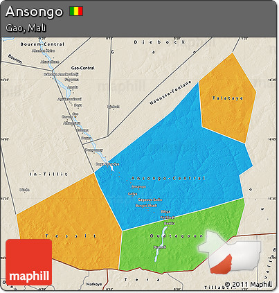 Political Map of Ansongo, shaded relief outside
