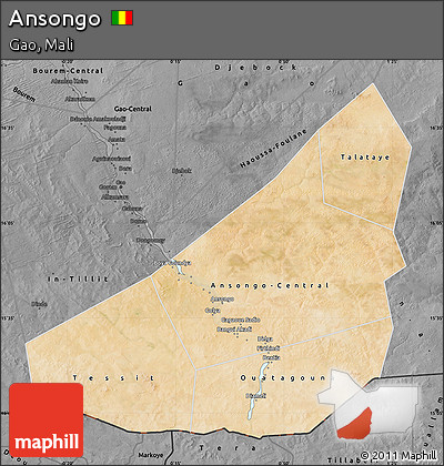 Satellite Map of Ansongo, darken, desaturated
