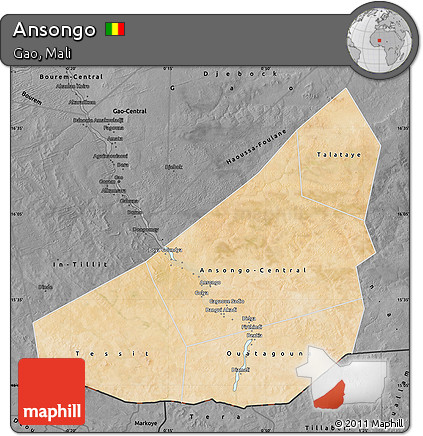 Satellite Map of Ansongo, darken, desaturated
