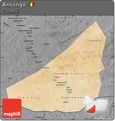 Satellite Map of Ansongo, darken, desaturated