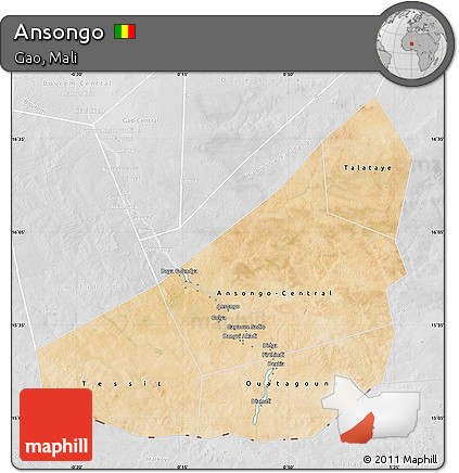 Satellite Map of Ansongo, lighten, desaturated