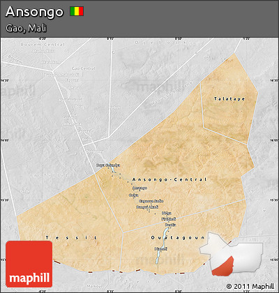 Satellite Map of Ansongo, lighten, desaturated