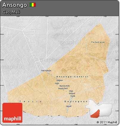 Satellite Map of Ansongo, lighten, desaturated