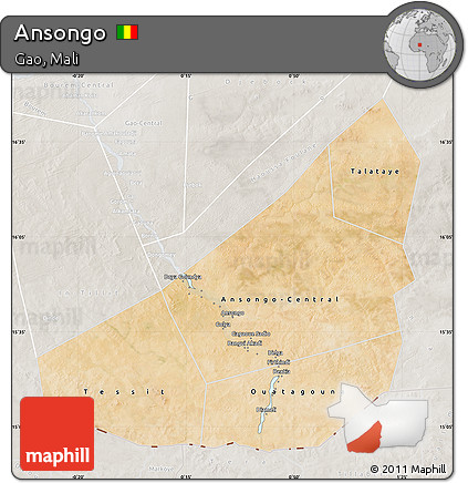 Satellite Map of Ansongo, lighten, semi-desaturated