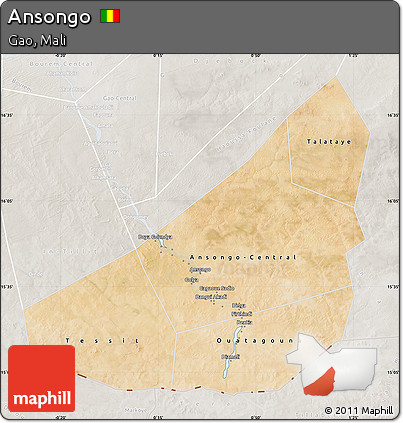 Satellite Map of Ansongo, lighten, semi-desaturated