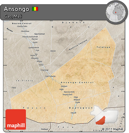 Satellite Map of Ansongo, semi-desaturated