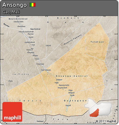 Satellite Map of Ansongo, semi-desaturated