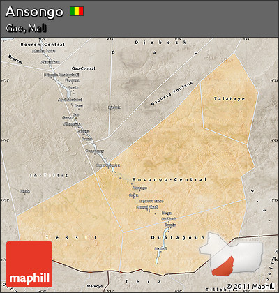 Satellite Map of Ansongo, semi-desaturated