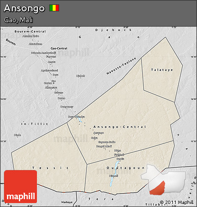 Shaded Relief Map of Ansongo, desaturated