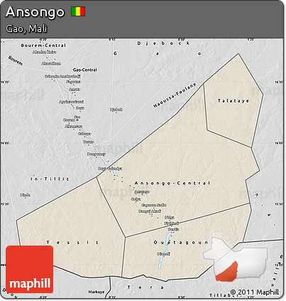 Shaded Relief Map of Ansongo, desaturated