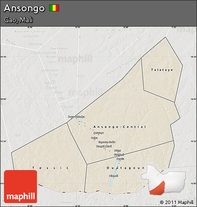 Shaded Relief Map of Ansongo, lighten, semi-desaturated