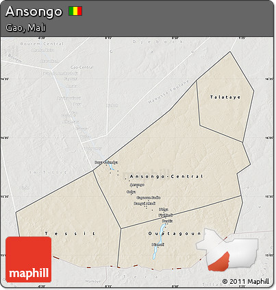 Shaded Relief Map of Ansongo, lighten, semi-desaturated