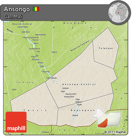 Shaded Relief Map of Ansongo, physical outside