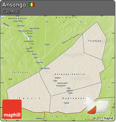 Shaded Relief Map of Ansongo, physical outside